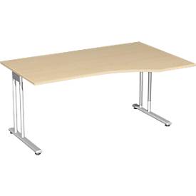 Bureau PALENQUE avec extension, pieds en C, asymétrique, extension à droite, l. 1800 x P 800/1000 x H 720 mm, coloris érable