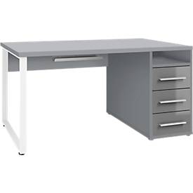 Bureau Player, avec tiroirs, guide-câbles et point d'ancrage, largeur 1500 mm, gris platine/verre gris