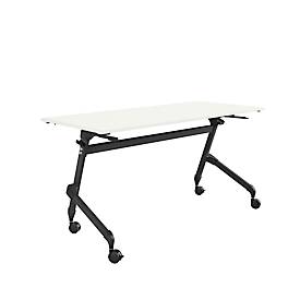 Bureau pliable, avec 4 roulettes verrouillables, rectangulaire, tube rond, L 1400 x P 600 x H 720 mm, blanc/noir