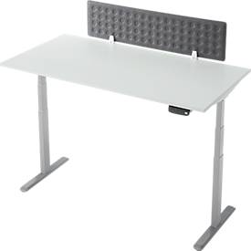 Bureau - rectangulaire, réglage électrique de la hauteur - piétement en T - L 1600 x P 800 x H 620-1280mm - y compris Memory Master + cloison de bureau - gris clair/argenté