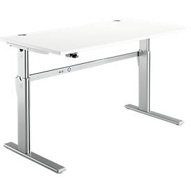Bureau Standard, hauteur réglable électriquement, rectangulaire, piétement en C, L 1600 x P 800 x H 725-1185 mm, blanc/aluminium blanc RAL 9006