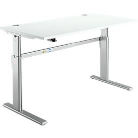 Bureau Standard, hauteur réglable électriquement, rectangulaire, piétement en C, L 1600 x P 800 x H 725-1185 mm, gris clair/aluminium blanc RAL 9006