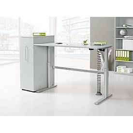 Bureau Standard, hauteur réglable électriquement, rectangulaire, piétement en C, L 1600 x P 800 x H 725-1185 mm, gris clair/aluminium blanc RAL 9006