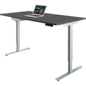 Bureau START OFF - elektrisch in hoogte verstelbaar - B 1600 x D 800 x H 705-1205 mm – T poot blank alu - grafiet + accessoire lade - ons merk Schäfer Shop Select