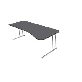 Bureau Toledo, hauteur ajustable, asymétrique, extension à droite/à gauche, pieds en C, l. 1950 x P 800/1000 mm, anthracite