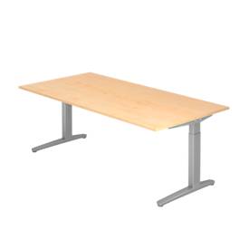 Bureau TOPAS LINE, réglage manuel de la hauteur, l. 2000 mm, érable/argenté/argenté