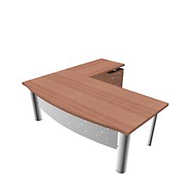 Bureau X-TIME-WORK avec meuble d'angle, 4 pieds, arrondi, l. 2000 x P 900 x H 740 mm, coloris noix Canaletto/blanc
