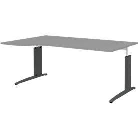 Bureautafel BARI, vrije vorm, aanbouw links, C-poot, B 1800 x D 1000 mm, middengrijs