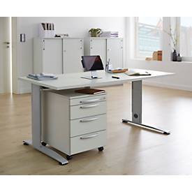 Bureautafel LOGIN - C-poot - B 1600 x D 800 x H 660-820 mm + 1 ladeblok - lichtgrijs - ons merk Schäfer Shop Select 