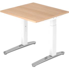 Bureautafel TOPAS LINE, handmatig in hoogte verstelbaar, B 800 mm, eik/wit/aluminium gepolijst