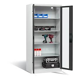 C+P Akkuladeschrank Basic mit Sichtfenster aus Acrylglas, H 1950 x B 930 x T 500 mm, Lichtgrau/Anthrazit
