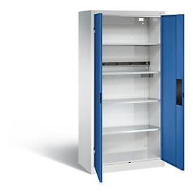C+P Akkuladeschrank Basic mit Vollblechtüren, H 1950 x B 930 x T 500 mm, Lichtgrau/Enzianblau