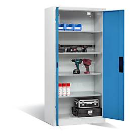 C+P Akkuladeschrank Basic mit Vollblechtüren, H 1950 x B 930 x T 500 mm, Lichtgrau/Lichtblau