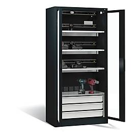 C+P Akkuladeschrank Comfort mit Sichtfenster aus Acrylglas, H 1950 x B 930 x T 500 mm, Anthrazit
