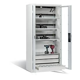 C+P Akkuladeschrank Comfort mit Sichtfenster aus Acrylglas, H 1950 x B 930 x T 500 mm, Lichtgrau