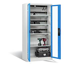 C+P Akkuladeschrank Comfort mit Sichtfenster aus Acrylglas, H 1950 x B 930 x T 500 mm, Lichtgrau/Lichtblau