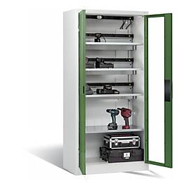 C+P Akkuladeschrank Comfort mit Sichtfenster aus Acrylglas, H 1950 x B 930 x T 500 mm, Lichtgrau/Resedagrün