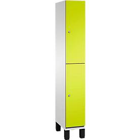 C+P Doppelstöckiger Spind Cambio, 1 Abteil, 2 Fächer, auf Füßen, B 300 x T 525 x H 1980 mm, lichtgrau/clowngrün