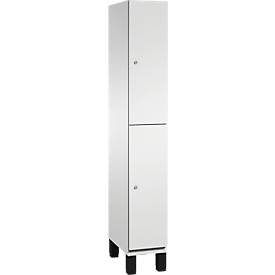 C+P Doppelstöckiger Spind Cambio, 1 Abteil, 2 Fächer, auf Füßen, B 300 x T 525 x H 1980 mm, lichtgrau