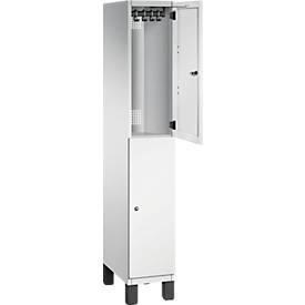 C+P Doppelstöckiger Spind Cambio, 1 Abteil, 2 Fächer, auf Füßen, B 300 x T 525 x H 1980 mm, lichtgrau