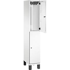 C+P Doppelstöckiger Spind Cambio, 1 Abteil, 2 Fächer, auf Füßen, B 300 x T 525 x H 1980 mm, verkehrsweiß