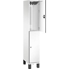 C+P Doppelstöckiger Spind Cambio, 1 Abteil, 2 Fächer, auf Füßen, B 300 x T 525 x H 1980 mm, verkehrsweiß/weiß