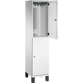 C+P Doppelstöckiger Spind Cambio, 1 Abteil, 2 Fächer, auf Füßen, B 400 x T 525 x H 1980 mm, lichtgrau