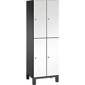 C+P Doppelstöckiger Spind Cambio, 2 Abteile, 4 Fächer, auf Füßen, B 600 x T 525 x H 1980 mm, schwarzgrau/weiß