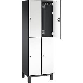 C+P Doppelstöckiger Spind Cambio, 2 Abteile, 4 Fächer, auf Füßen, B 600 x T 525 x H 1980 mm, schwarzgrau/weiß