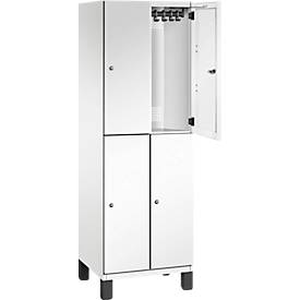 C+P Doppelstöckiger Spind Cambio, 2 Abteile, 4 Fächer, auf Füßen, B 600 x T 525 x H 1980 mm, verkehrsweiß
