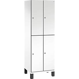 C+P Doppelstöckiger Spind Cambio, 2 Abteile, 4 Fächer, auf Füßen, B 600 x T 525 x H 1980 mm, verkehrsweiß/weiß