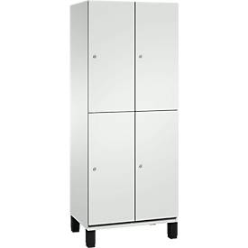 C+P Doppelstöckiger Spind Cambio, 2 Abteile, 4 Fächer, auf Füßen, B 800 x T 525 x H 1980 mm, lichtgrau