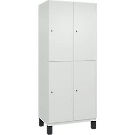 C+P Doppelstöckiger Spind Cambio, 2 Abteile, 4 Fächer, auf Füßen, B 800 x T 525 x H 1980 mm, verkehrsweiß