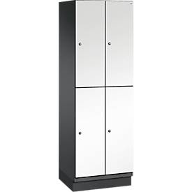 C+P Doppelstöckiger Spind Cambio, 2 Abteile, 4 Fächer, mit Sockel, B 600 x T 525 x H 1980 mm, schwarzgrau/weiß