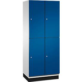 C+P Doppelstöckiger Spind Cambio, 2 Abteile, 4 Fächer, mit Sockel, B 800 x T 525 x H 1980 mm, lichtgrau/enzianblau
