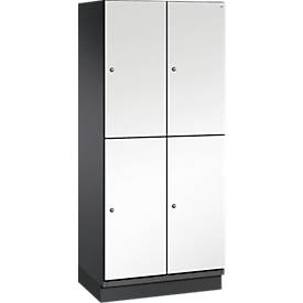 C+P Doppelstöckiger Spind Cambio, 2 Abteile, 4 Fächer, mit Sockel, B 800 x T 525 x H 1980 mm, schwarzgrau/weiß