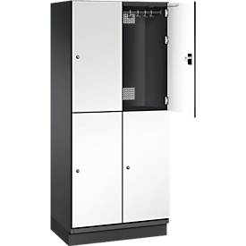 C+P Doppelstöckiger Spind Cambio, 2 Abteile, 4 Fächer, mit Sockel, B 800 x T 525 x H 1980 mm, schwarzgrau/weiß