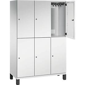C+P Doppelstöckiger Spind Cambio, 3 Abteile, 6 Fächer, auf Füßen, B 1200 x T 525 x H 1980 mm, lichtgrau