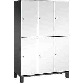 C+P Doppelstöckiger Spind Cambio, 3 Abteile, 6 Fächer, auf Füßen, B 1200 x T 525 x H 1980 mm, schwarzgrau/weiß