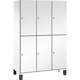 C+P Doppelstöckiger Spind Cambio, 3 Abteile, 6 Fächer, auf Füßen, B 1200 x T 525 x H 1980 mm, verkehrsweiß/weiß