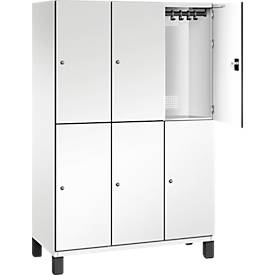 C+P Doppelstöckiger Spind Cambio, 3 Abteile, 6 Fächer, auf Füßen, B 1200 x T 525 x H 1980 mm, verkehrsweiß/weiß
