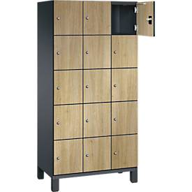 C+P Doppelstöckiger Spind Cambio, 3 Abteile, 6 Fächer, auf Füßen, B 1200 x T 525 x H 1980 mm, weißaluminium/enzianblau