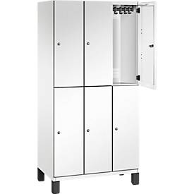 C+P Doppelstöckiger Spind Cambio, 3 Abteile, 6 Fächer, auf Füßen, B 900 x T 525 x H 1980 mm, verkehrsweiß
