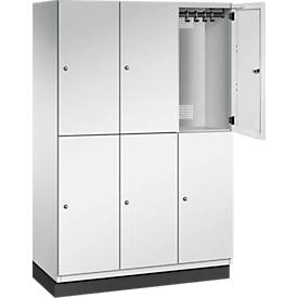 C+P Doppelstöckiger Spind Cambio, 3 Abteile, 6 Fächer, mit Sockel, B 1200 x T 525 x H 1980 mm, lichtgrau