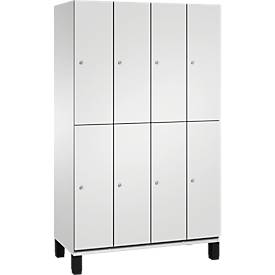 C+P Doppelstöckiger Spind Cambio, 4 Abteile, 8 Fächer, auf Füßen, B 1200 x T 525 x H 1980 mm, lichtgrau