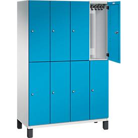 C+P Doppelstöckiger Spind Cambio, 4 Abteile, 8 Fächer, auf Füßen, B 1200 x T 525 x H 1980 mm, lichtgrau/lichtblau