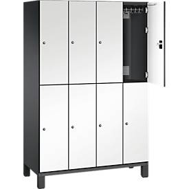 C+P Doppelstöckiger Spind Cambio, 4 Abteile, 8 Fächer, auf Füßen, B 1200 x T 525 x H 1980 mm, schwarzgrau/weiß
