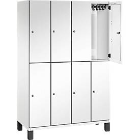 C+P Doppelstöckiger Spind Cambio, 4 Abteile, 8 Fächer, auf Füßen, B 1200 x T 525 x H 1980 mm, verkehrsweiß