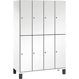 C+P Doppelstöckiger Spind Cambio, 4 Abteile, 8 Fächer, auf Füßen, B 1200 x T 525 x H 1980 mm, verkehrsweiß/weiß