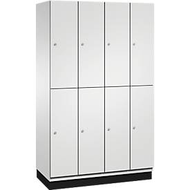 C+P Doppelstöckiger Spind Cambio, 4 Abteile, 8 Fächer, mit Sockel, B 1200 x T 525 x H 1980 mm, lichtgrau